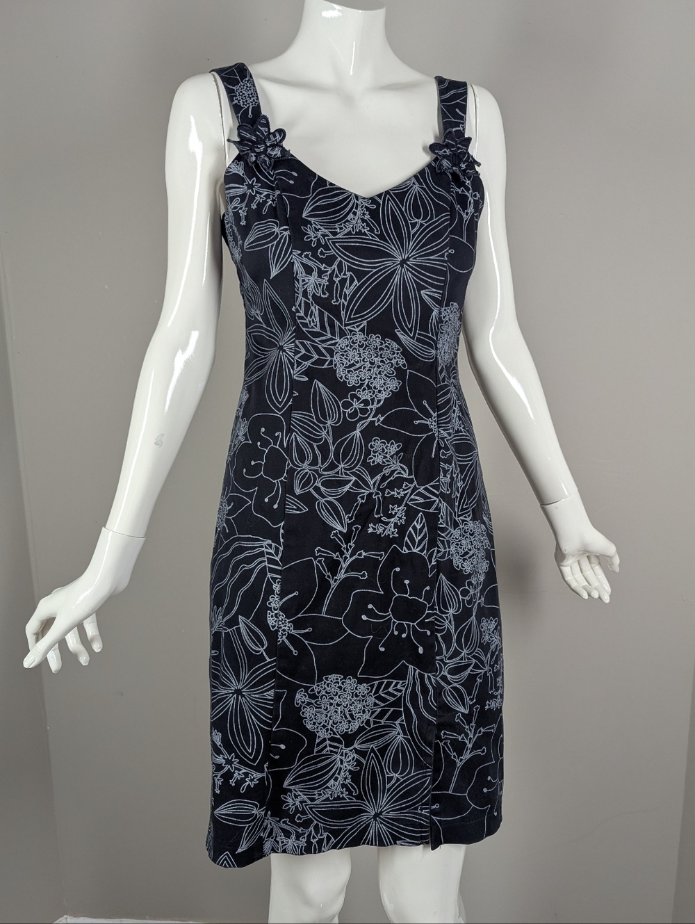 Donna Floral Dress Black And White Sleeveless Dress Size PS Stretch